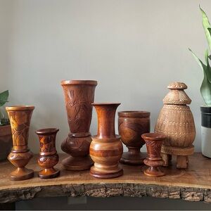 Vintage Wooden Vase Turned Wood MCM Rustic Bohemian Decor República Dominicana